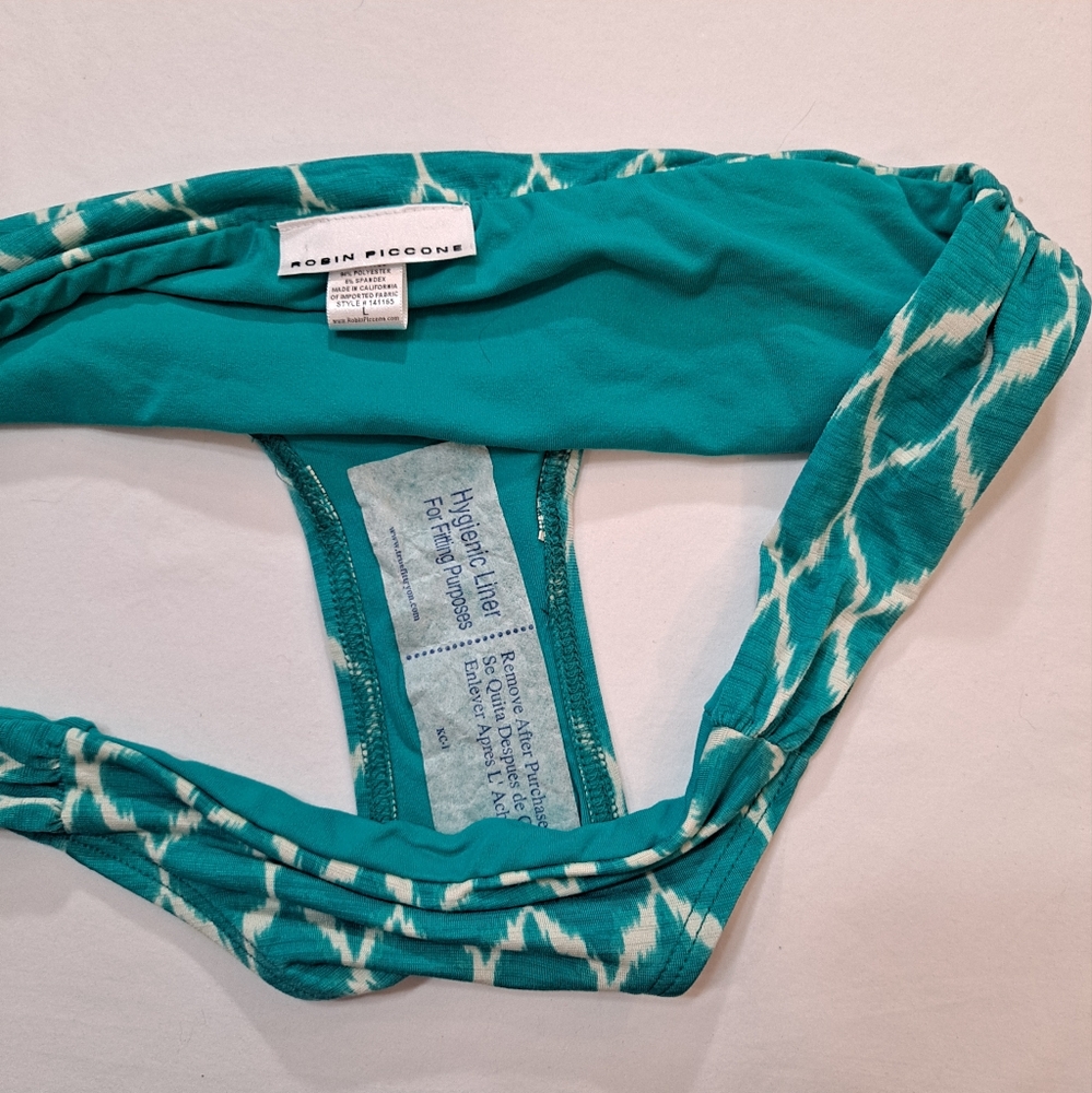 Robin Piccone Swim Women's Size Large Bikini Bottom Oasis Teal White Ikat - Picture 6 of 6